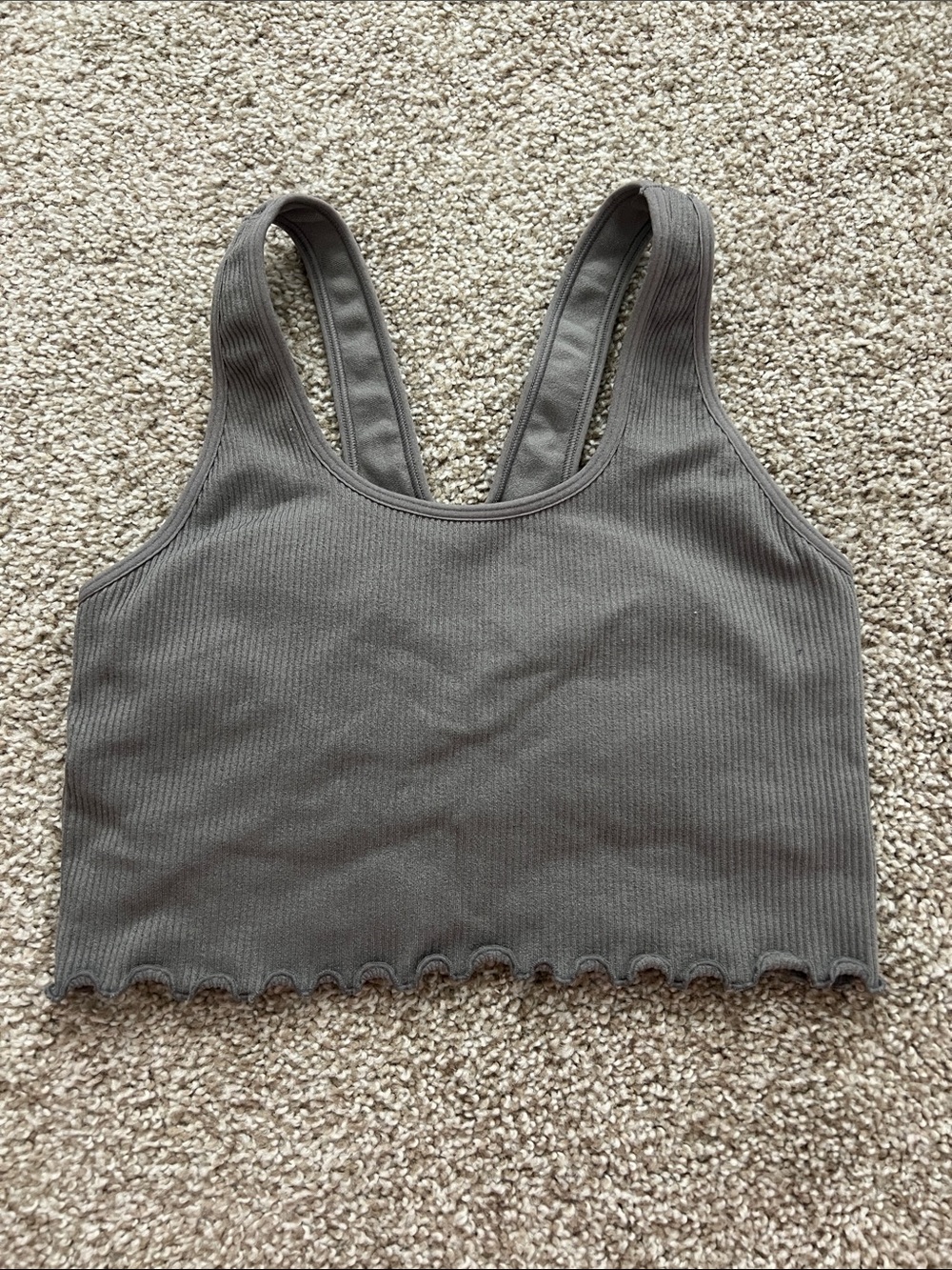 Spiritual Gangster Ribbed Scoop Crop Tank - Gray